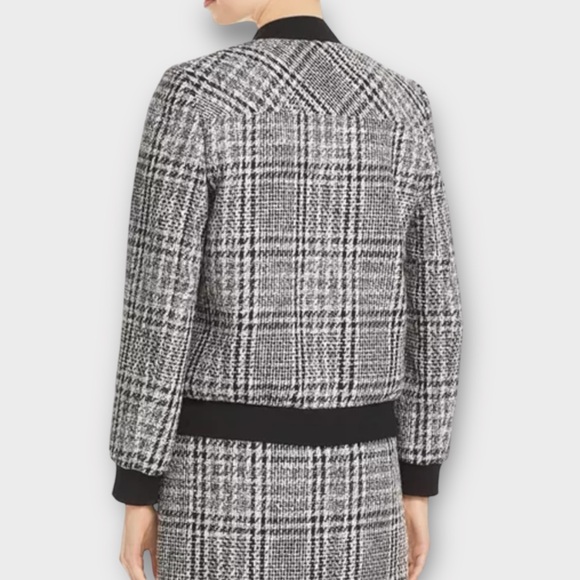 Karl Lagerfeld Paris Tweed Bomber Jacket Wool Blend Black White Size L - Picture 3 of 7